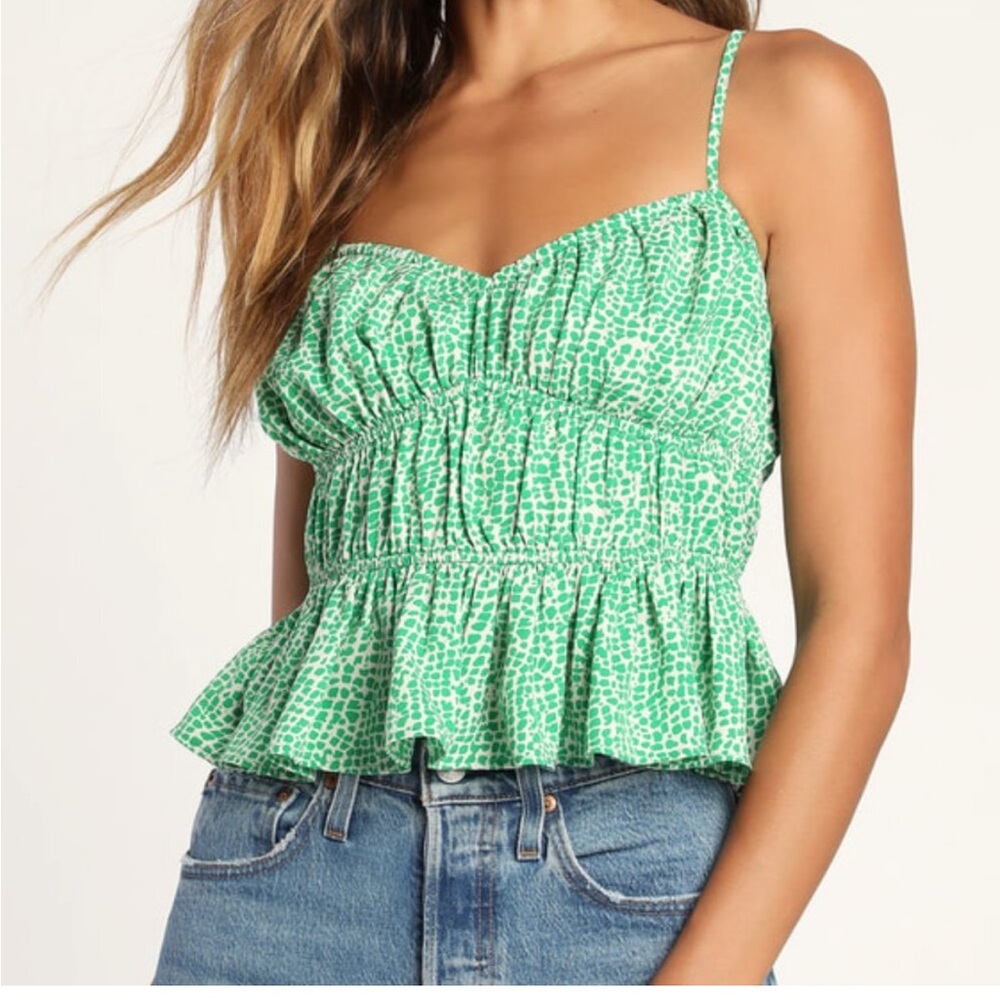 Lulus Green Dot Ruffled Tank